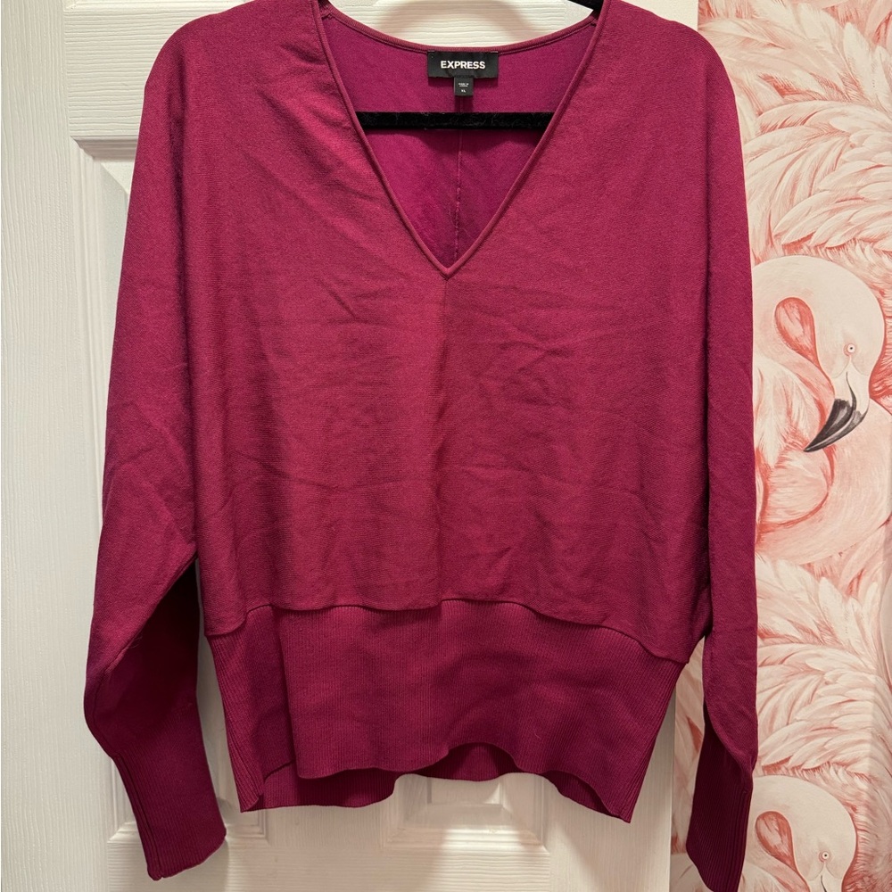 Express Women's V-Neck Sweater - Deep Pink